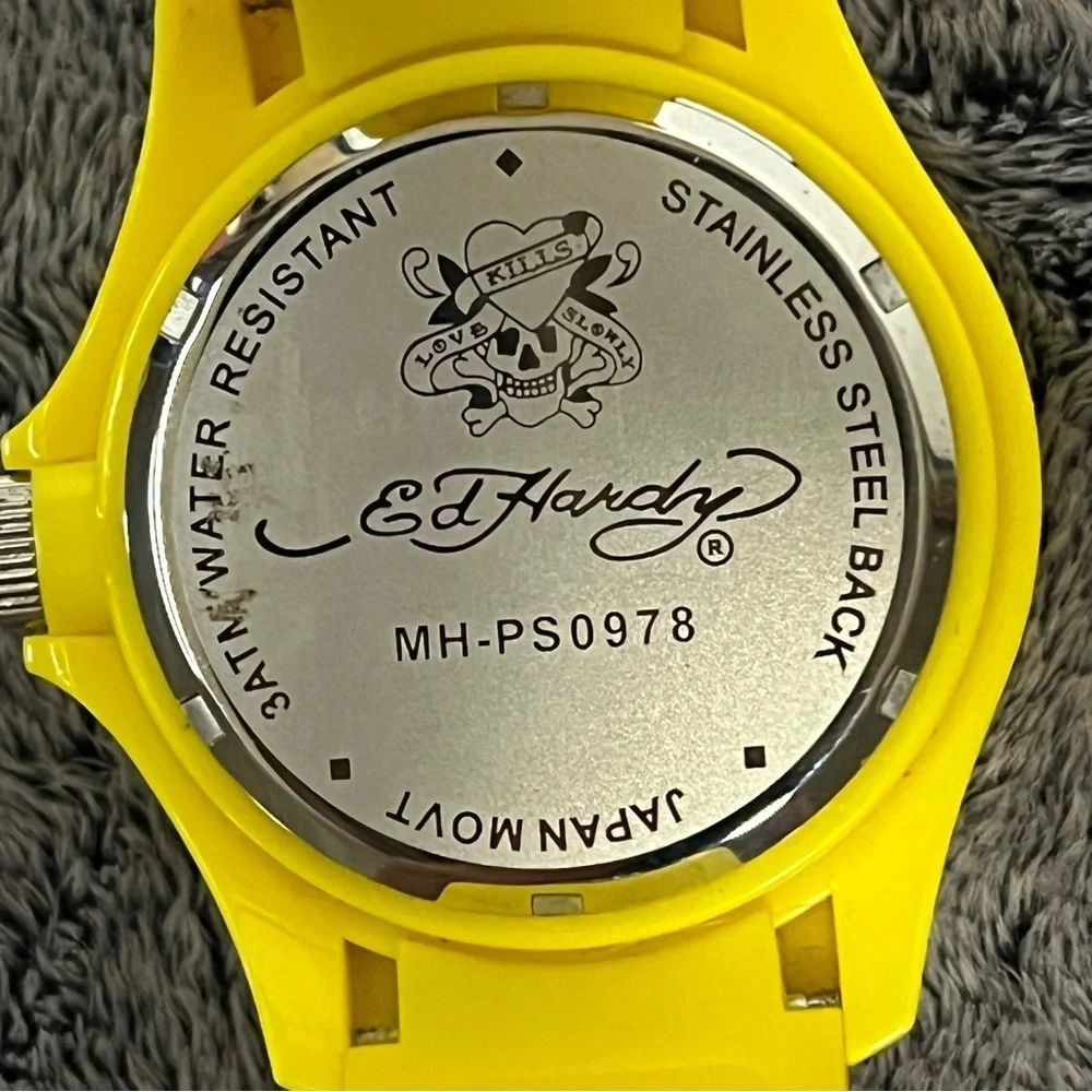 Rare Ed Hardy Love Kills Slowly Drunken Pirate Saloon Yellow Strap Watch